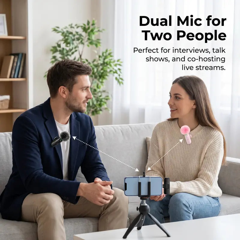 HITOZON Mini Wireless Lavalier Microphone 2 Pcs Set for Iphone/Android Smartphones, USB-C Lapel Mic with ABS, Clip, USB Cable, 1-Touch Recording, Mute, Plug & Record Fast, Camera-Compatible Plug-And-Play Vlogging Equipment