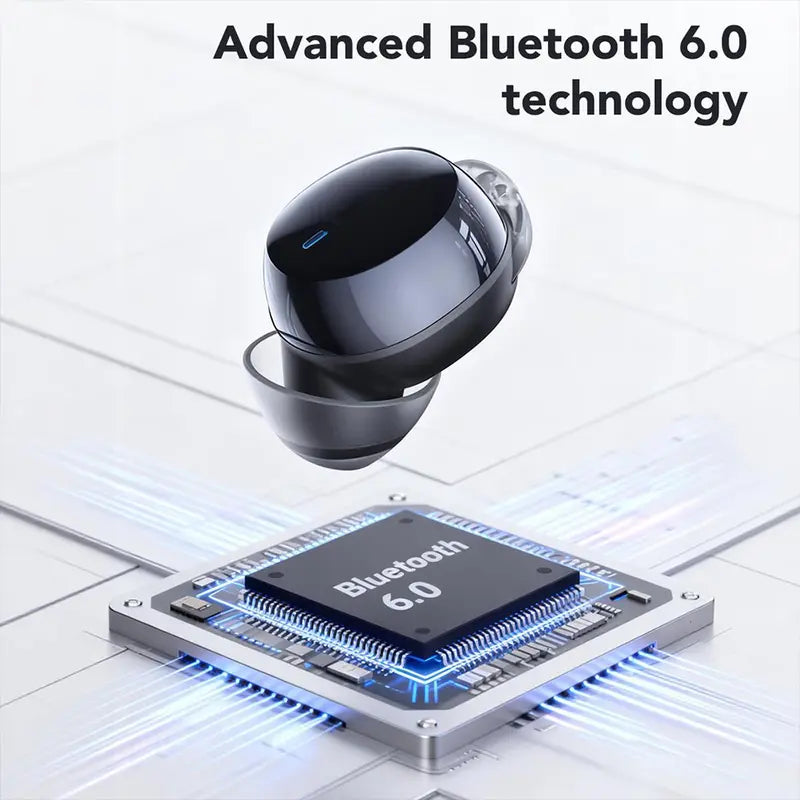 Invisible Wireless Bluetooth 6.0 Stereo Earbuds - Ultra-Light Design, Noise Isolation, Secure Fit, Touch Control, Automatic Charging, Soft Silicone Cushions, Deep Bass Stereo, Box Pack - Ideal for Side Sleepers