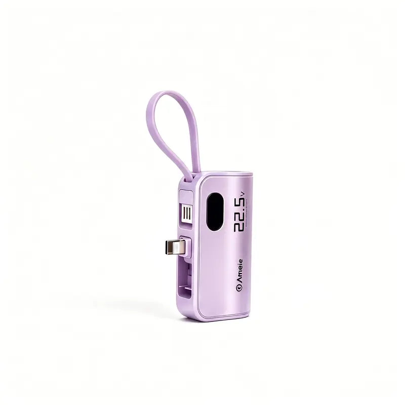 AikEing 5000mAh Mini Power Bank – 22.5W Fast Charging, 4 Built-in Cables & Digital Display