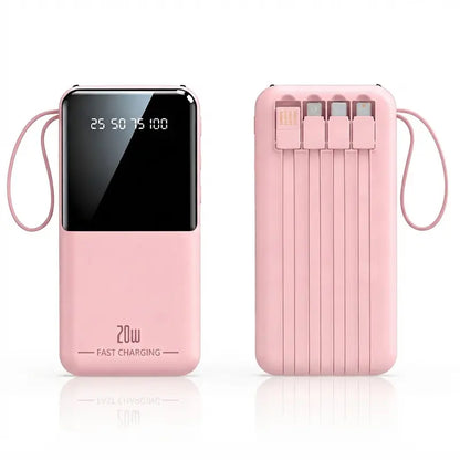 10000Mah Power Bank, 20W Portable Charger with 4 Built-In Cables, Digital Display & LED Flashlight for Smartphone, Iphone, Android & More