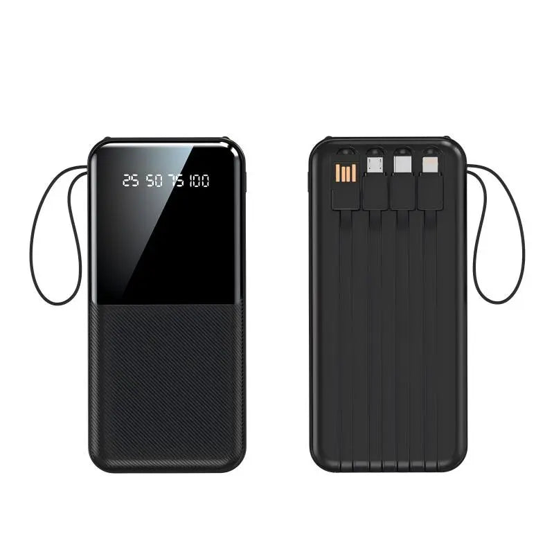 10000Mah Power Bank, 20W Portable Charger with 4 Built-In Cables, Digital Display & LED Flashlight for Smartphone, Iphone, Android & More