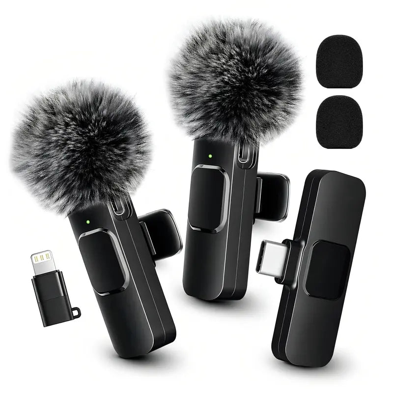 HITOZON Mini Wireless Lavalier Microphone 2 Pcs Set for Iphone/Android Smartphones, USB-C Lapel Mic with ABS, Clip, USB Cable, 1-Touch Recording, Mute, Plug & Record Fast, Camera-Compatible Plug-And-Play Vlogging Equipment