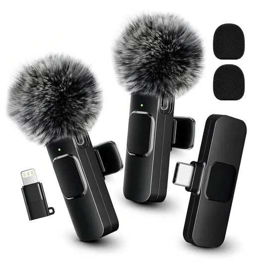 HITOZON Mini Wireless Lavalier Microphone 2 Pcs Set for Iphone/Android Smartphones, USB-C Lapel Mic with ABS, Clip, USB Cable, 1-Touch Recording, Mute, Plug & Record Fast, Camera-Compatible Plug-And-Play Vlogging Equipment