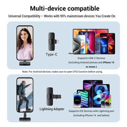 HITOZON Mini Wireless Lavalier Microphone 2 Pcs Set for Iphone/Android Smartphones, USB-C Lapel Mic with ABS, Clip, USB Cable, 1-Touch Recording, Mute, Plug & Record Fast, Camera-Compatible Plug-And-Play Vlogging Equipment
