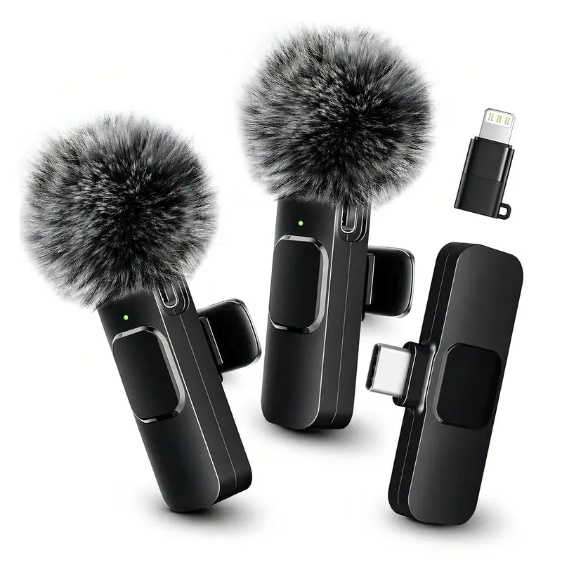 HITOZON Mini Wireless Lavalier Microphone 2 Pcs Set for Iphone/Android Smartphones, USB-C Lapel Mic with ABS, Clip, USB Cable, 1-Touch Recording, Mute, Plug & Record Fast, Camera-Compatible Plug-And-Play Vlogging Equipment