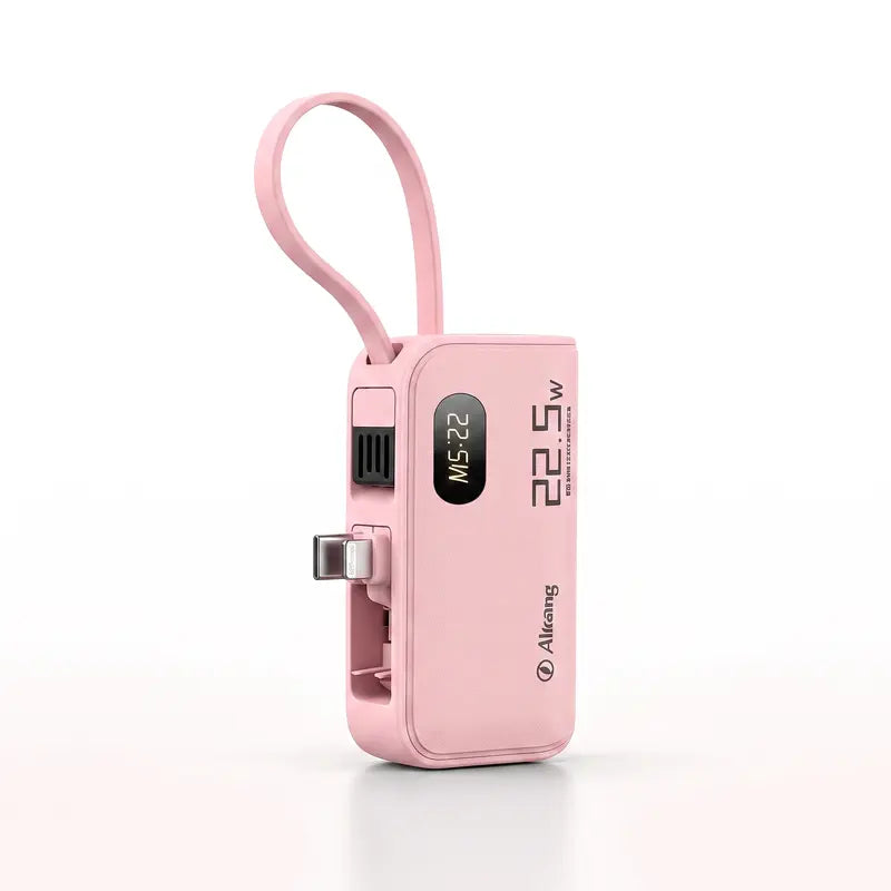 AikEing 5000mAh Mini Power Bank – 22.5W Fast Charging, 4 Built-in Cables & Digital Display