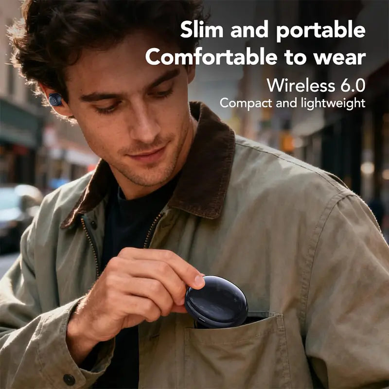 Invisible Wireless Bluetooth 6.0 Stereo Earbuds - Ultra-Light Design, Noise Isolation, Secure Fit, Touch Control, Automatic Charging, Soft Silicone Cushions, Deep Bass Stereo, Box Pack - Ideal for Side Sleepers