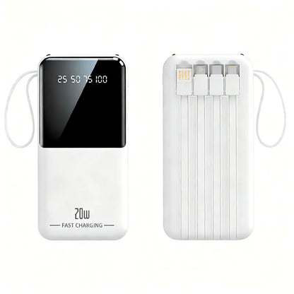10000Mah Power Bank, 20W Portable Charger with 4 Built-In Cables, Digital Display & LED Flashlight for Smartphone, Iphone, Android & More