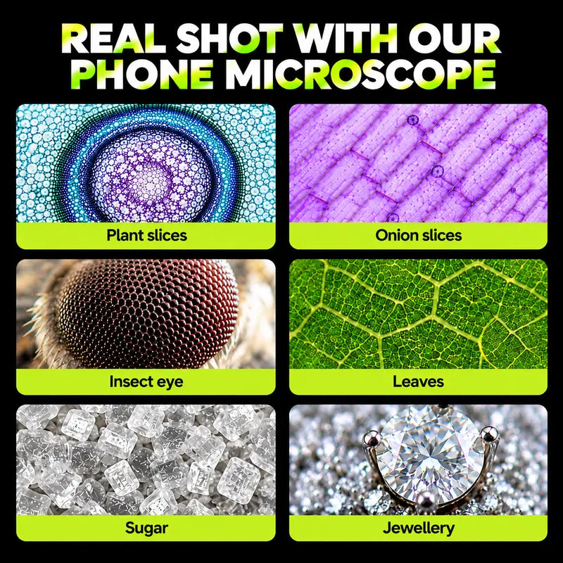 200X Zoom Clip-On Smartphone Microscope Lens, HD Magnification Mobile Phone Camera Accessory for Kids, No App Required, Portable for Plants, Coins, Jewelry