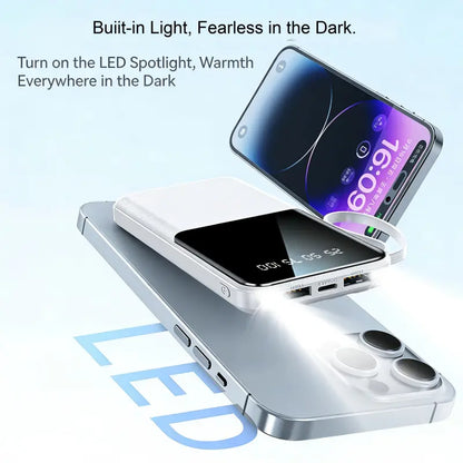 10000Mah Power Bank, 20W Portable Charger with 4 Built-In Cables, Digital Display & LED Flashlight for Smartphone, Iphone, Android & More