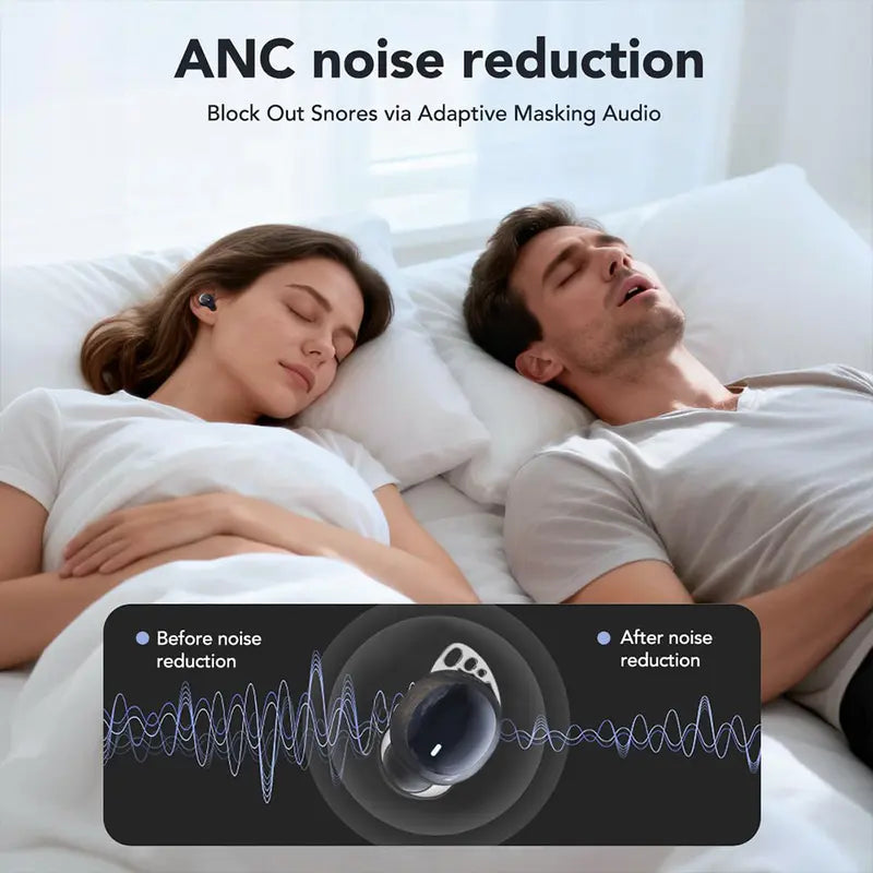 Invisible Wireless Bluetooth 6.0 Stereo Earbuds - Ultra-Light Design, Noise Isolation, Secure Fit, Touch Control, Automatic Charging, Soft Silicone Cushions, Deep Bass Stereo, Box Pack - Ideal for Side Sleepers