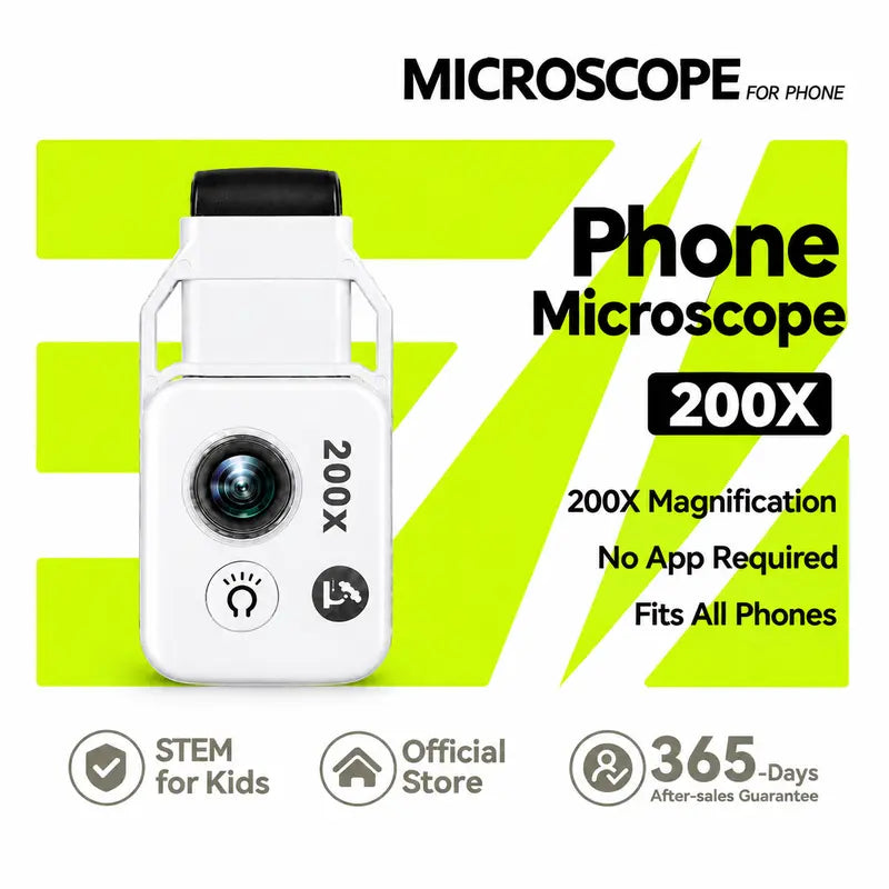 200X Zoom Clip-On Smartphone Microscope Lens, HD Magnification Mobile Phone Camera Accessory for Kids, No App Required, Portable for Plants, Coins, Jewelry