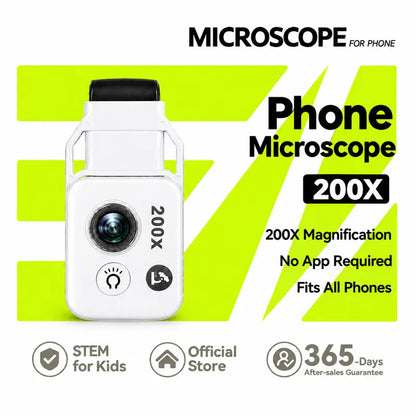 200X Zoom Clip-On Smartphone Microscope Lens, HD Magnification Mobile Phone Camera Accessory for Kids, No App Required, Portable for Plants, Coins, Jewelry