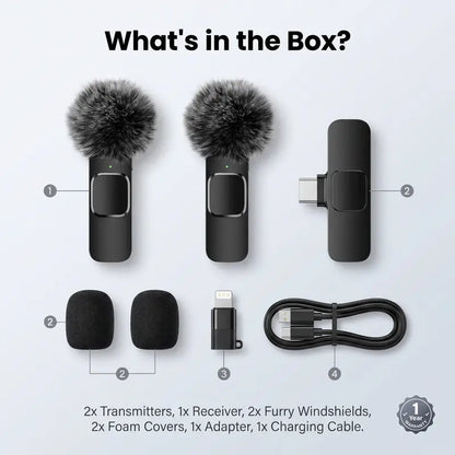 HITOZON Mini Wireless Lavalier Microphone 2 Pcs Set for Iphone/Android Smartphones, USB-C Lapel Mic with ABS, Clip, USB Cable, 1-Touch Recording, Mute, Plug & Record Fast, Camera-Compatible Plug-And-Play Vlogging Equipment