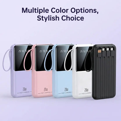 10000Mah Power Bank, 20W Portable Charger with 4 Built-In Cables, Digital Display & LED Flashlight for Smartphone, Iphone, Android & More