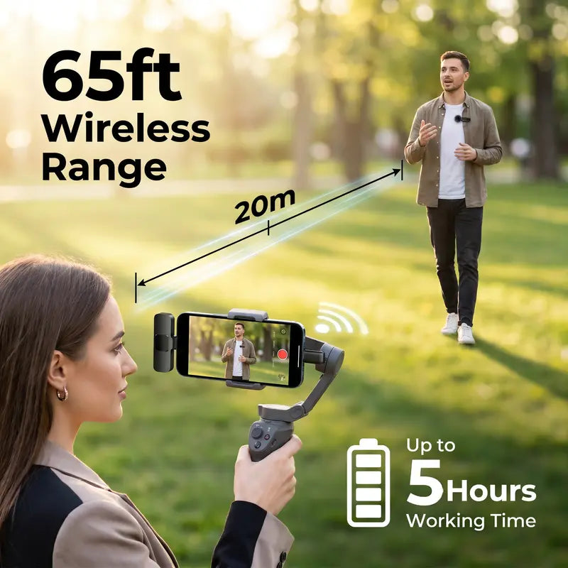 HITOZON Mini Wireless Lavalier Microphone 2 Pcs Set for Iphone/Android Smartphones, USB-C Lapel Mic with ABS, Clip, USB Cable, 1-Touch Recording, Mute, Plug & Record Fast, Camera-Compatible Plug-And-Play Vlogging Equipment